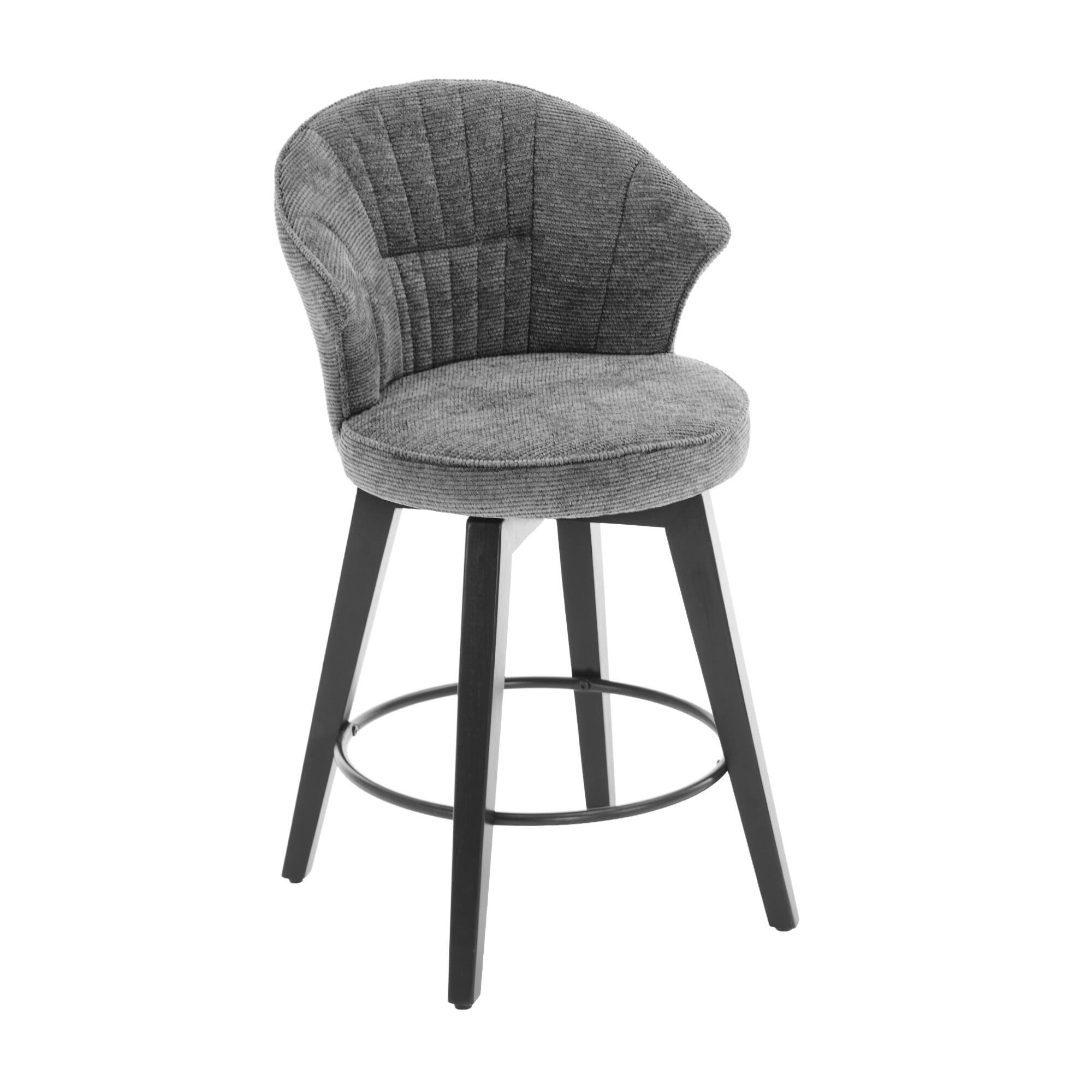 Alt View 6. GOODSILO - Set of 2 Wing Back Swivel Bar Stools - Adjustable Counter Height Stools with Solid Wood Legs & Plush Upholstery - Dark Grey.