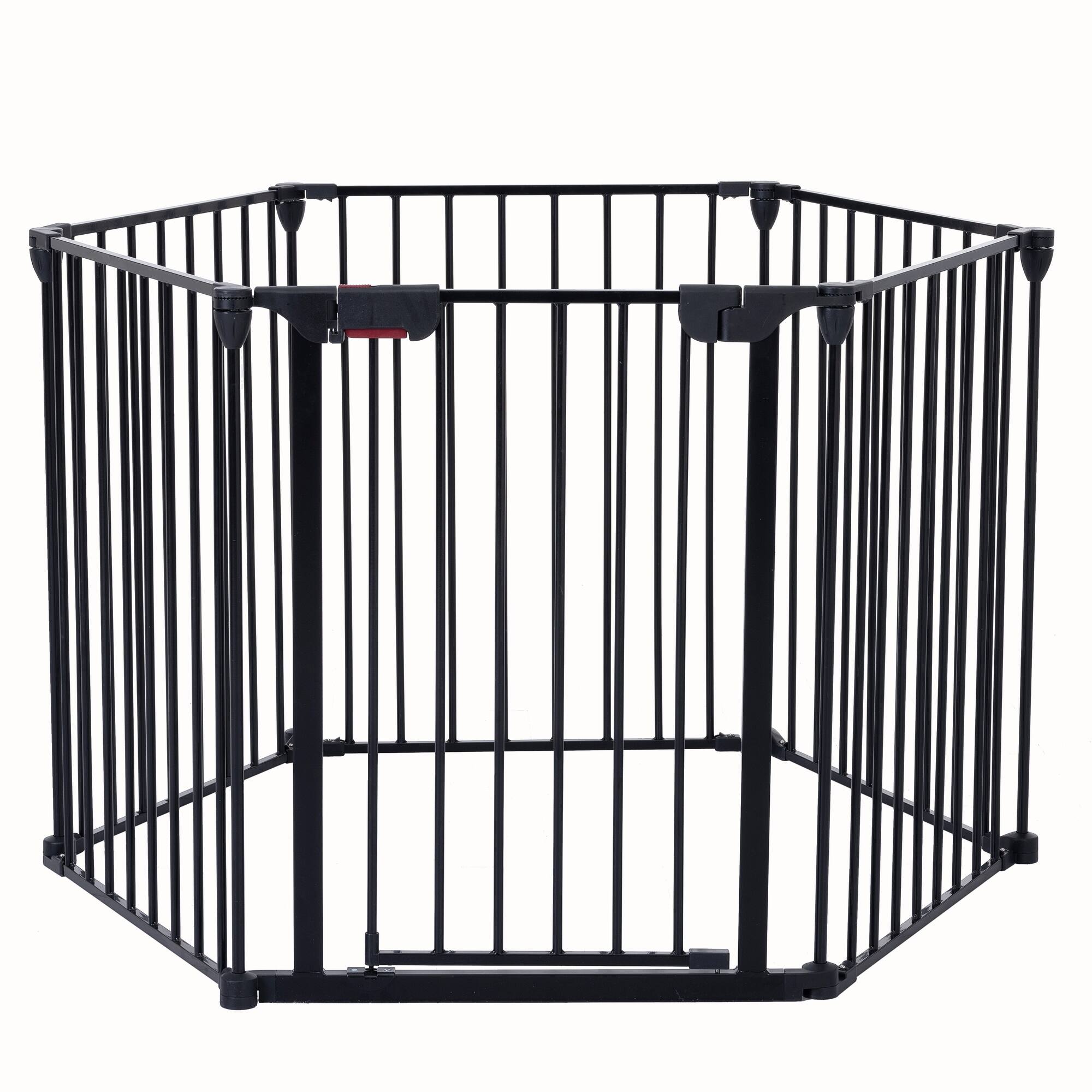 Alt View 3. Boyel Living - 150-Inch 6-Panel Configurable Dog Gate with Walk-Through Door - Black.