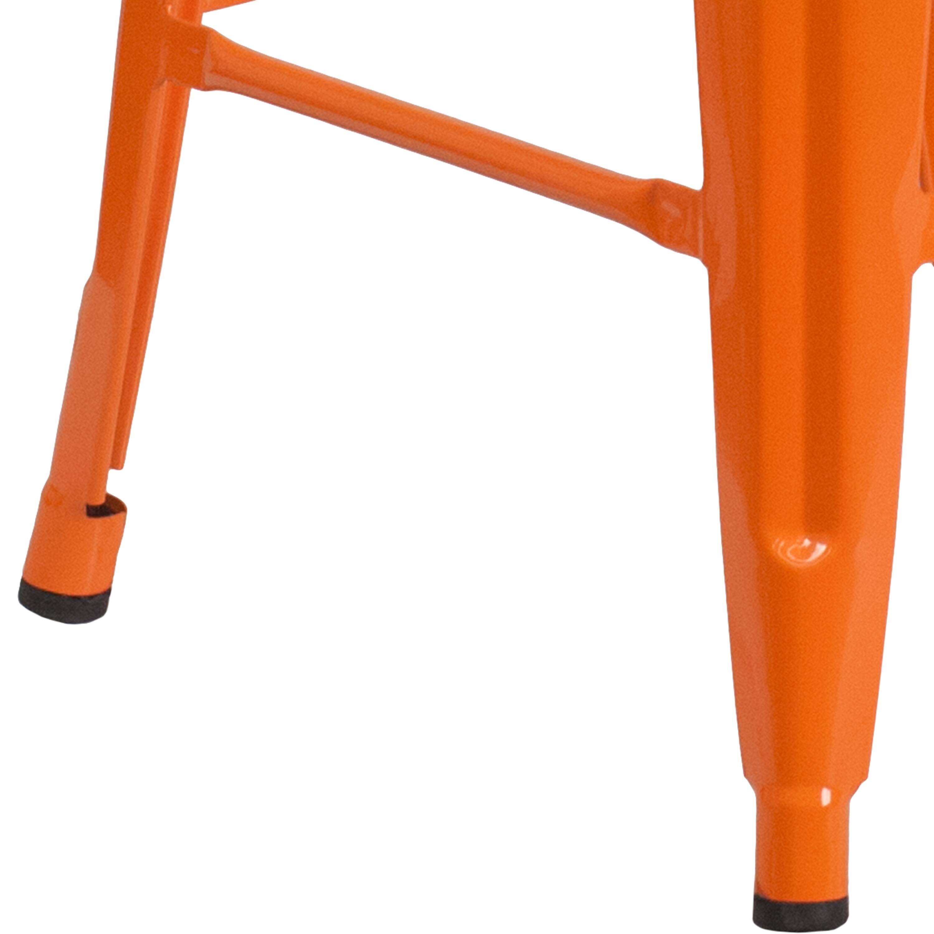 Alt View 5. Emma + Oliver - Commercial Grade 24"H Backless Metal Indoor-Outdoor Counter Stool w/ Square Seat - Orange.