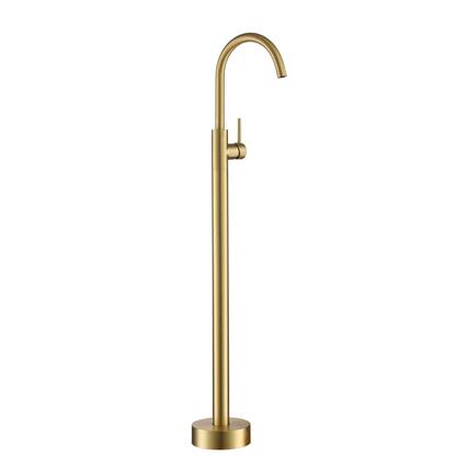 Front. Boyel Living - Freestanding Floor Mount Single Handle Bath Tub Filler Faucet with Water Supply Lines in Brushed Gold - Brushed Gold.