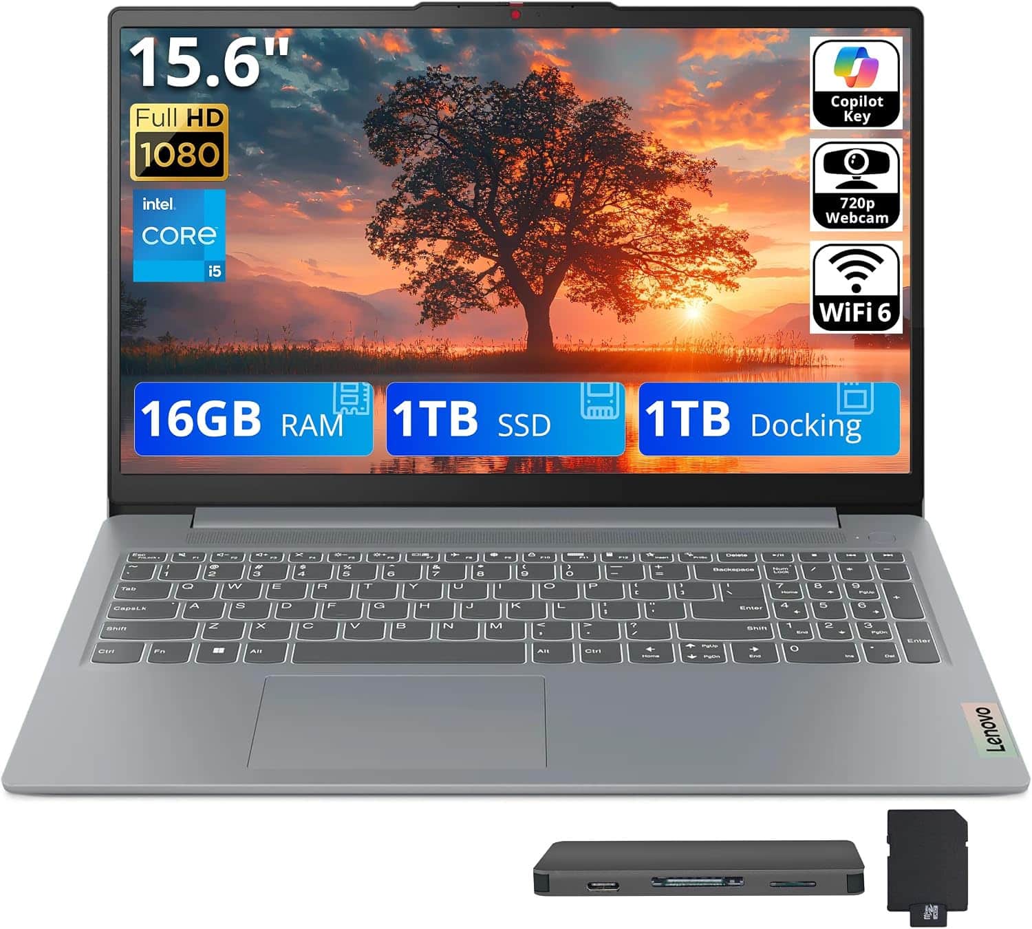 "Lenovo - Upgraded - IdeaPad Slim 3i 15.6"" FHD Laptop,Intel Core i5-1335U,16GB RAM,1TB SSD+1TB Dock Set,Num Pad,Win 11 - Arctic Grey" price history on PriceWatchPro