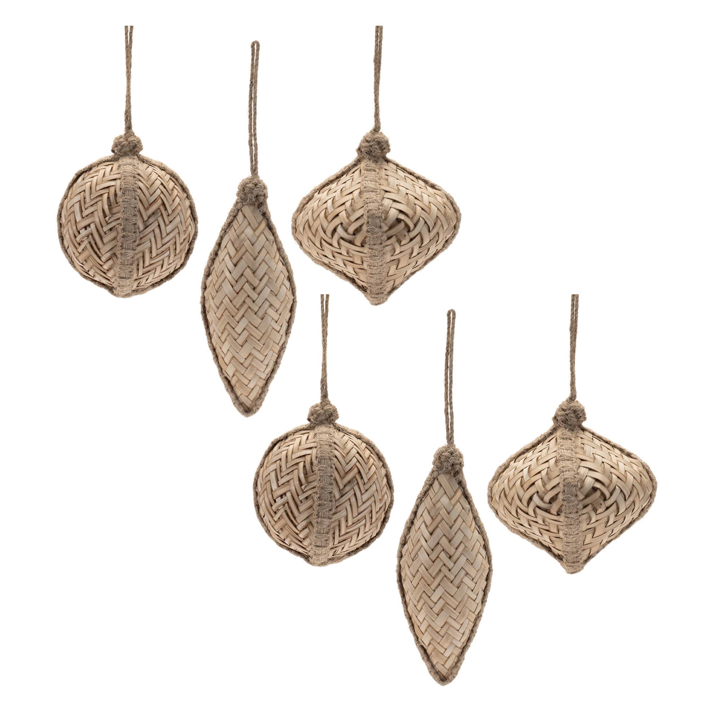 Alt View 3. BreeBe - Woven Bamboo Ornament (Set of 6) - Brown.