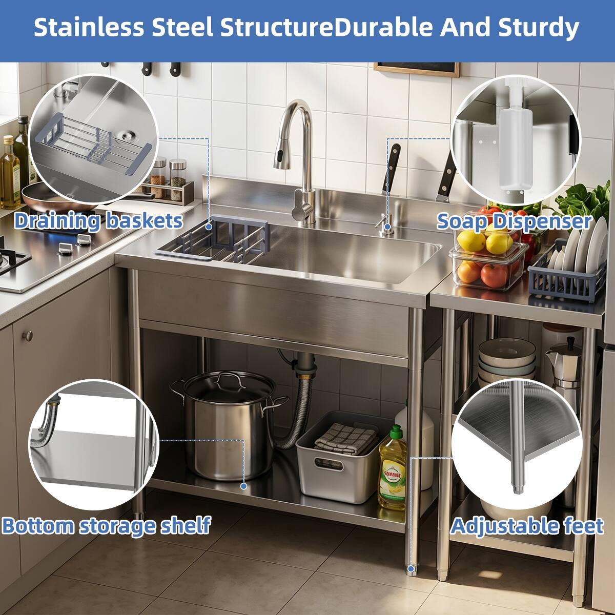 Ropilly Freestanding Stainless Steel Utility Sink with Drain Kit ...
