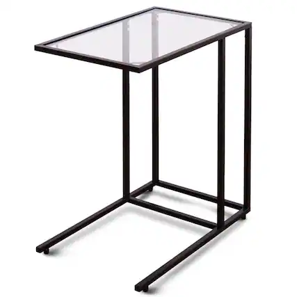 Front. Pefilos - Sofa End Table Coffee Side Table with Glass Top, Tempered Glass Side Table, Square Shape, Space-Saving Design, Perfect - Black.