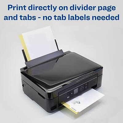Print directly on divider page and tabs - no tab labels needed