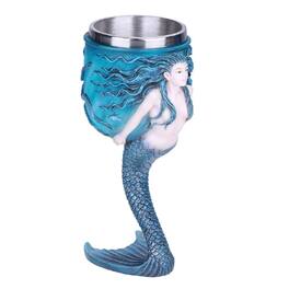 Pacific Trading - Mermaid Goblet Chalice Wine Cup Resin Body Stainless Steel Cup - Blue