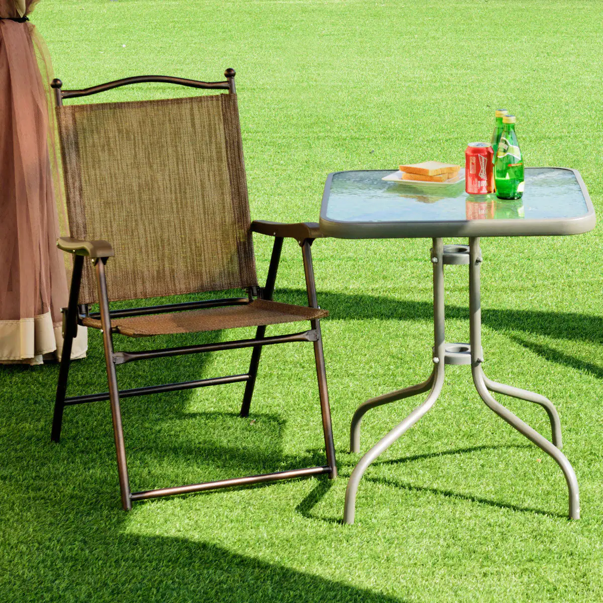 Alt View 1. Costway - Costway Set of 2 Patio Folding Sling Back Chairs Camping Deck Garden Beach - Brown.