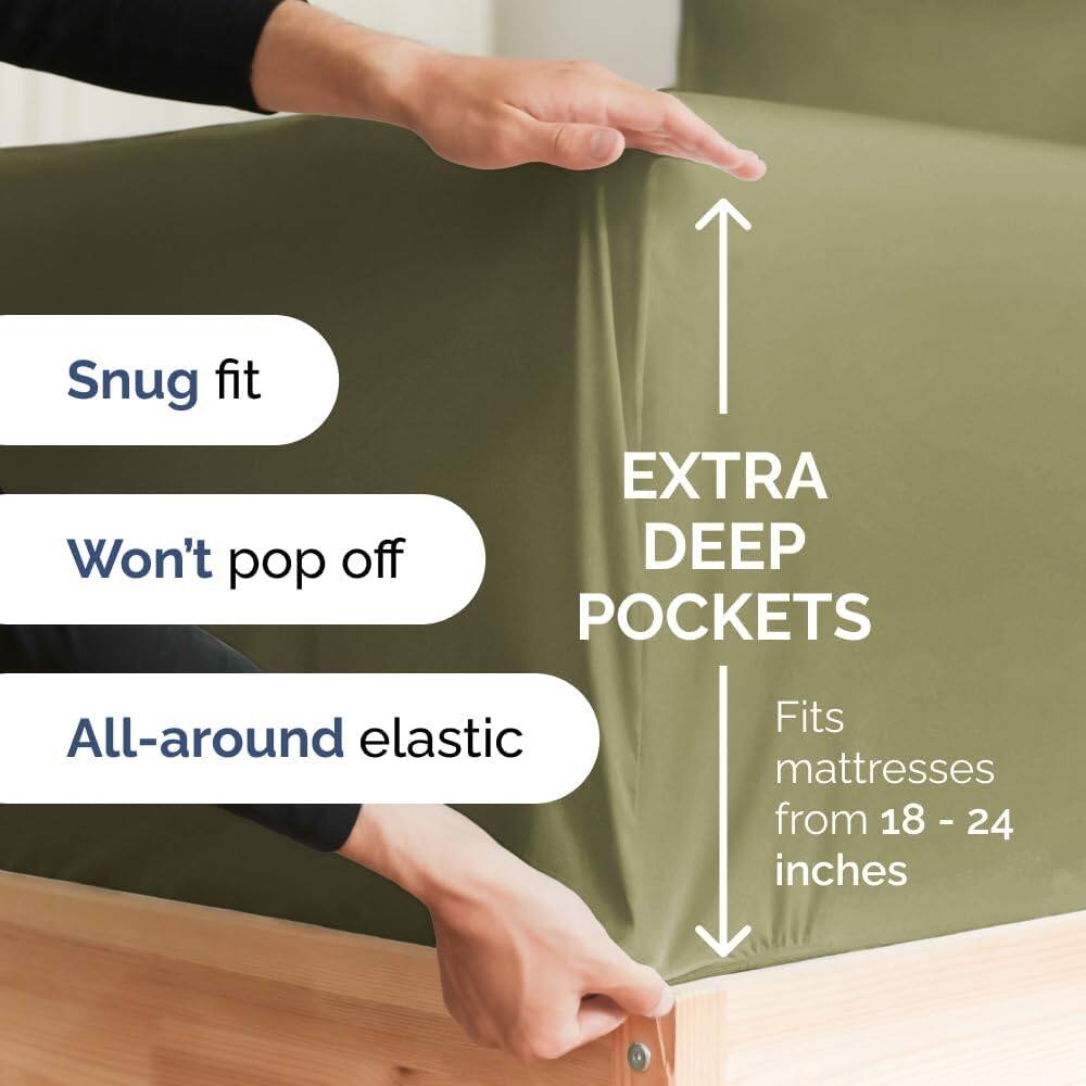 Snug fit  
Won't pop off  
EXTRA DEEP POCKETS  
All-around elastic  
Fits mattresses from 18 - 24 inches