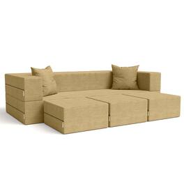 Jaxx - Zipline Convertible Sleeper Sofa & Three Ottomans/California King-Size Bed, Textured Microvelvet - Camel