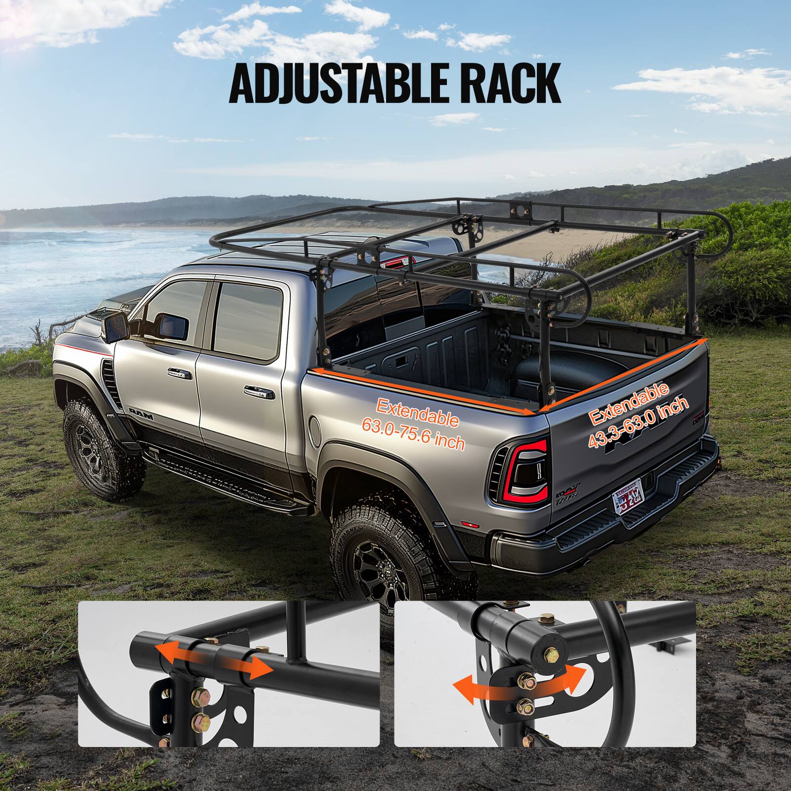 VEVOR Truck Ladder Rack,1000 LBS/454 KG Strong Capacity Truck Racks,Non ...