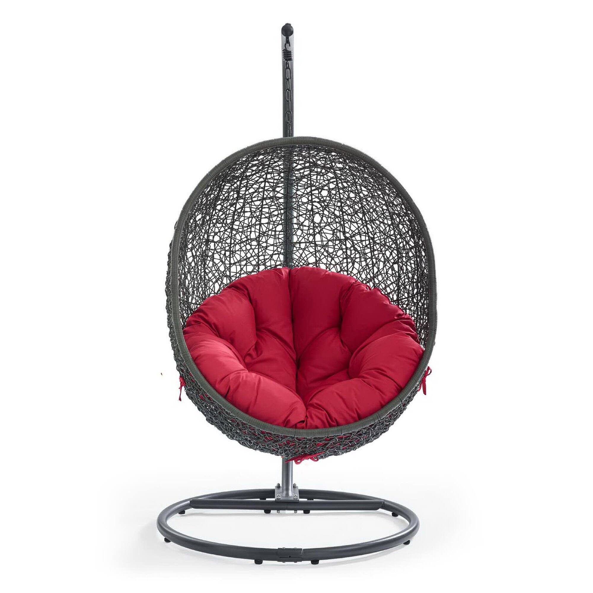 Back. Modway - Hide Outdoor Patio Swing Chair With Stand by Modway - Gray Red.