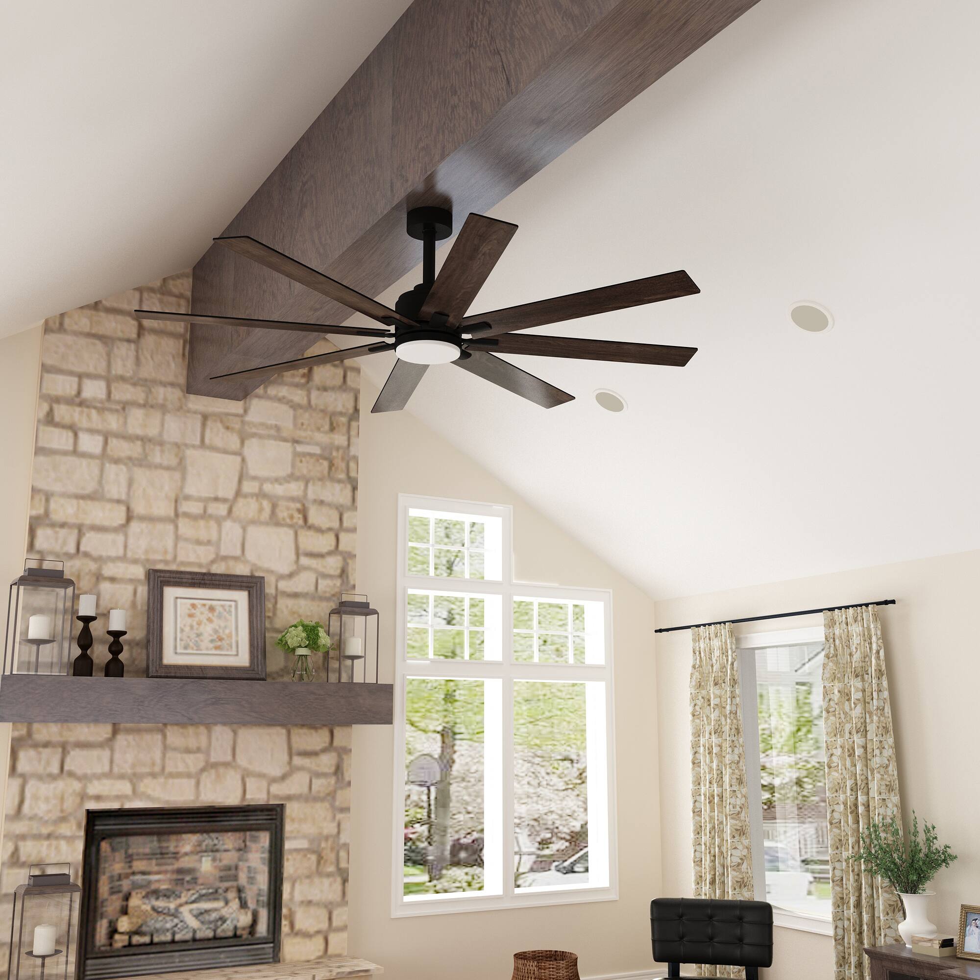 Angle. Famapy - Famapy 8 - Blade Ceiling Fan: LED Light, Reversible & 6 - Speed Quiet - Black.