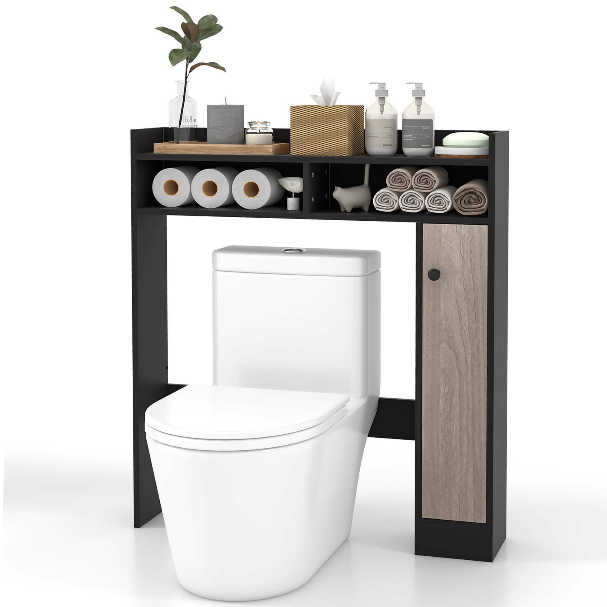 Costway - Over the Toilet Bathroom Cabinet Floor Storage Organizer with Adjustable Shelves Black - Black