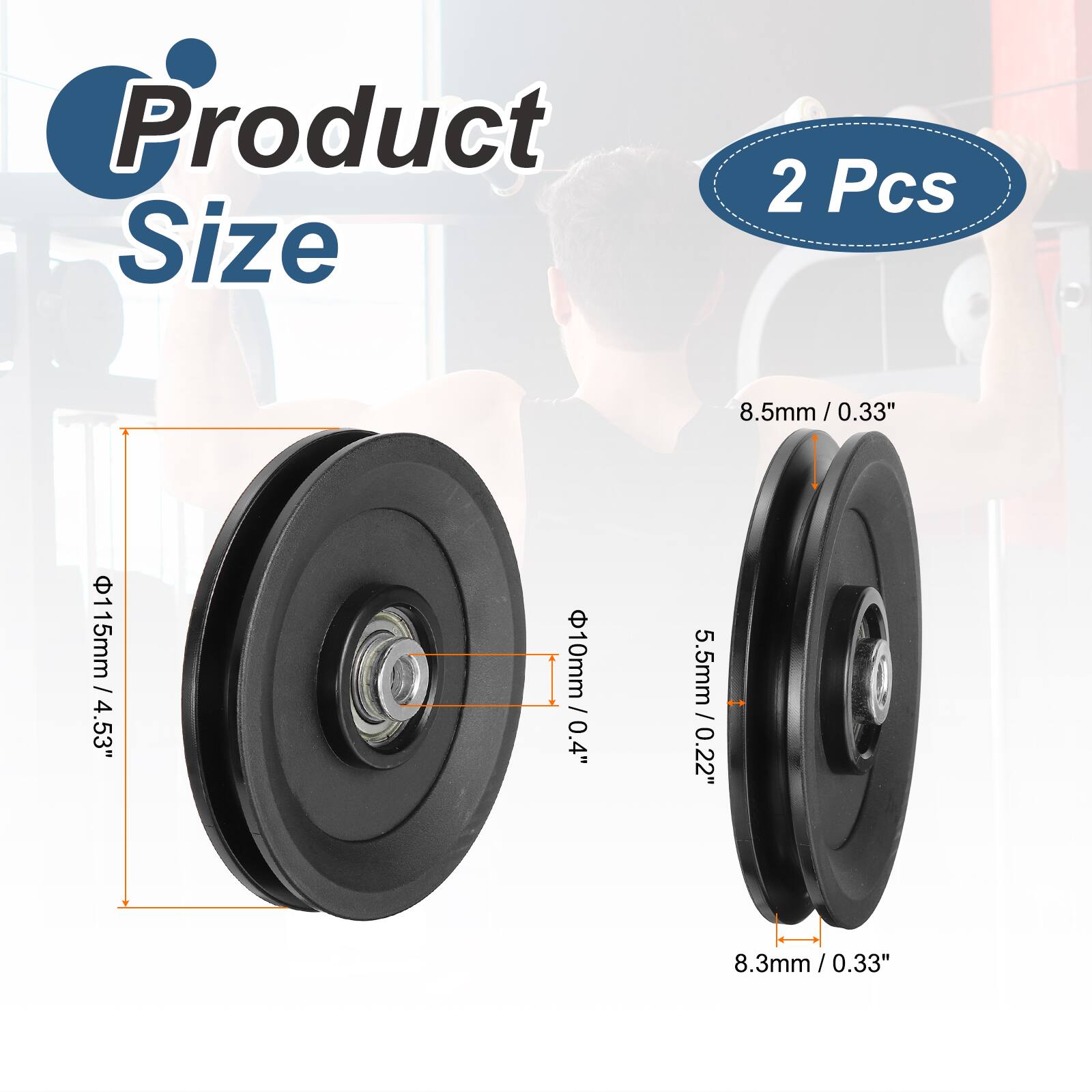 Product Size  
2 Pcs  
8.5mm / 0.33"  
115mm / 4.53"  
10mm / 0.4"  
5.5mm / 0.22"  
8.3mm / 0.33"