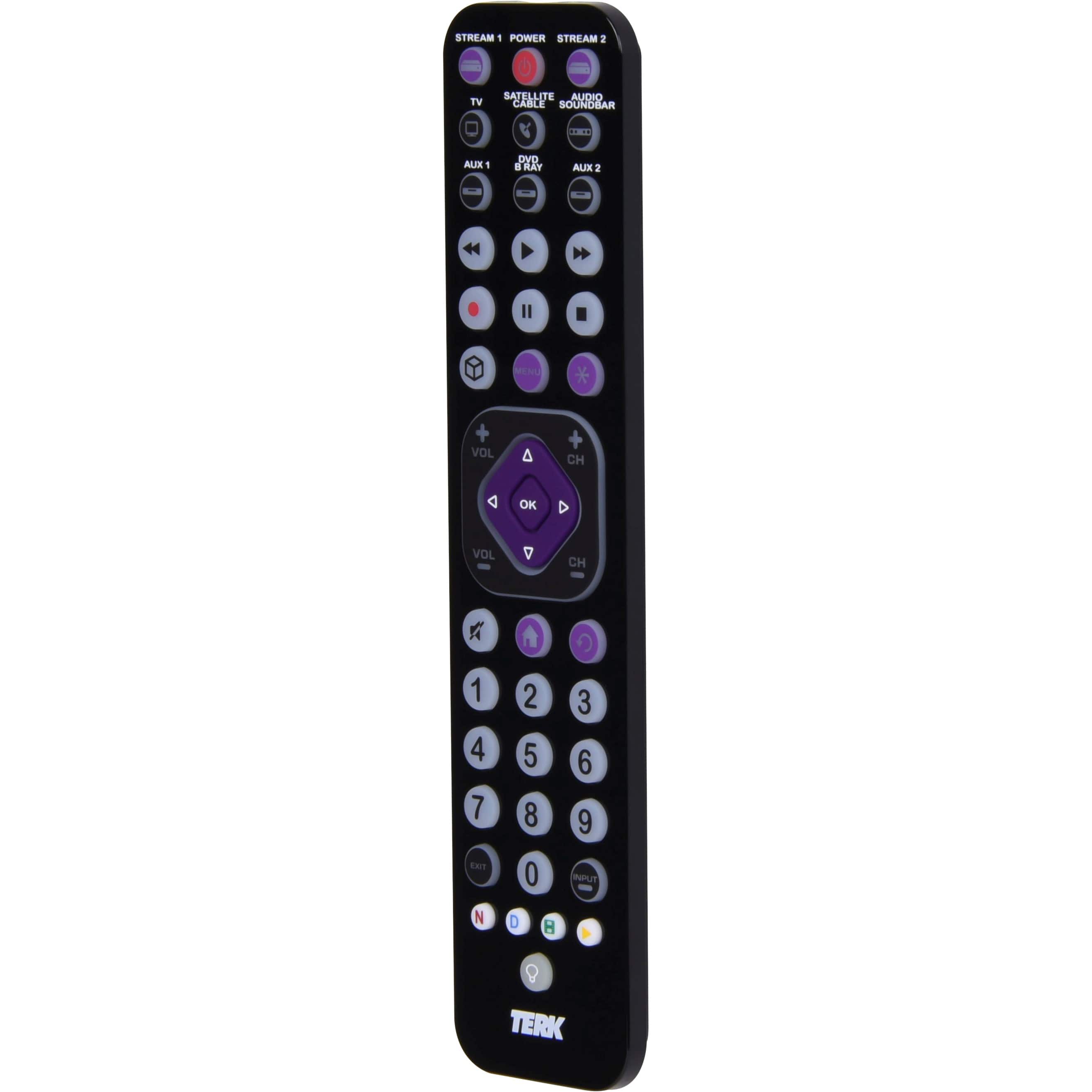 Left Zoom. TERK - Rechargeable 8-Device Backlit Universal Remote - Black.