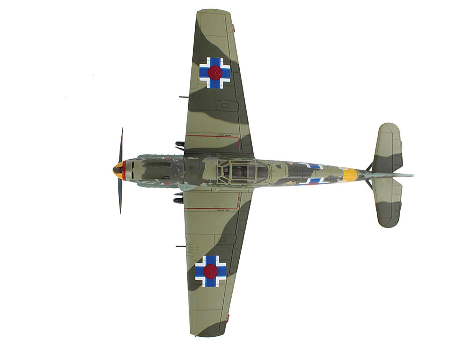 Alt View 3. Hobby Master - Messerschmitt Bf 109E-3 Fighter Aircraft "White 2 Jan Reznak Kraznodar USSR" German Luftwaffe 1/48 Model by Hobby Master.