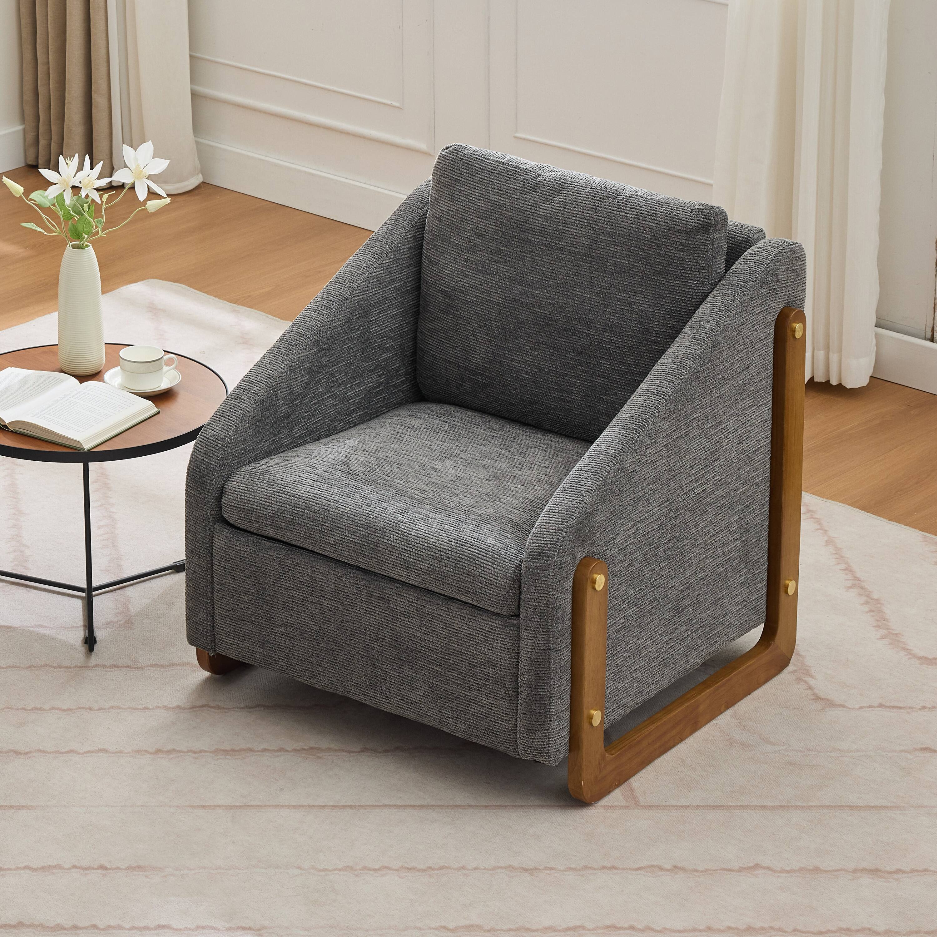 Alt View 1. Ecooso - Upholstered Armchair with Wooden Frame, Chenille Fabric Accent Leisure Chair with Cushioned Seat and Backrest - Gray.
