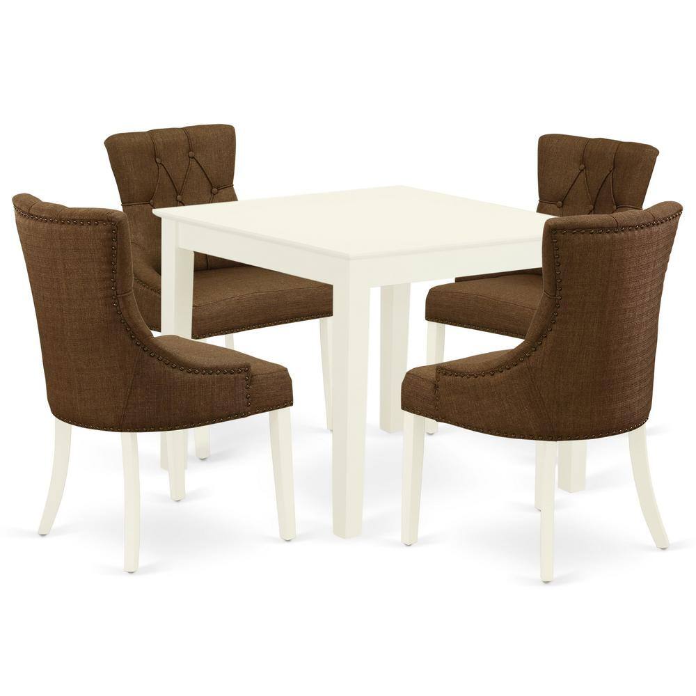 Back. East West Furniture - Dining Room Set Linen White - Brown.