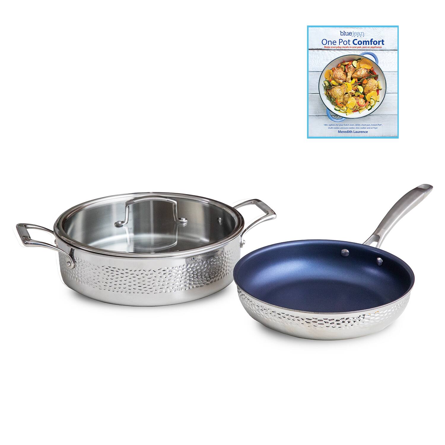 Blue Jean Chef - 3-Piece Stainless Steel Cookware Set, Hammered Finish - Silver