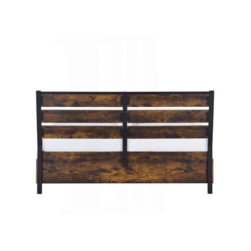 Back. Hivvago - King Size Industrial Slatted Headboard Platform Bed Frame with 6 Storage Drawers - Brown.