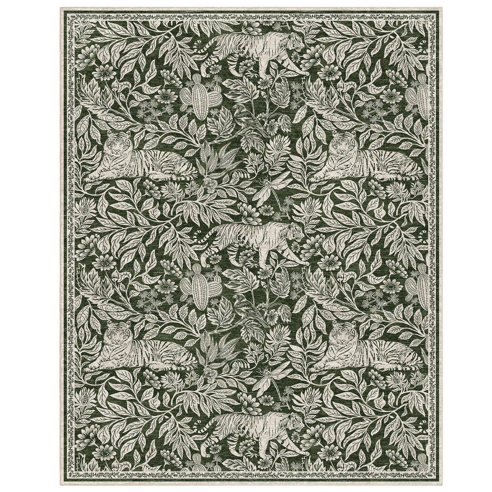 Front. GAOMON - Modern Printed Animal Area Rug Non Slip Low Pile Foldable Machine Washable Carpet for Kitchen Living Room Laundry - Green.