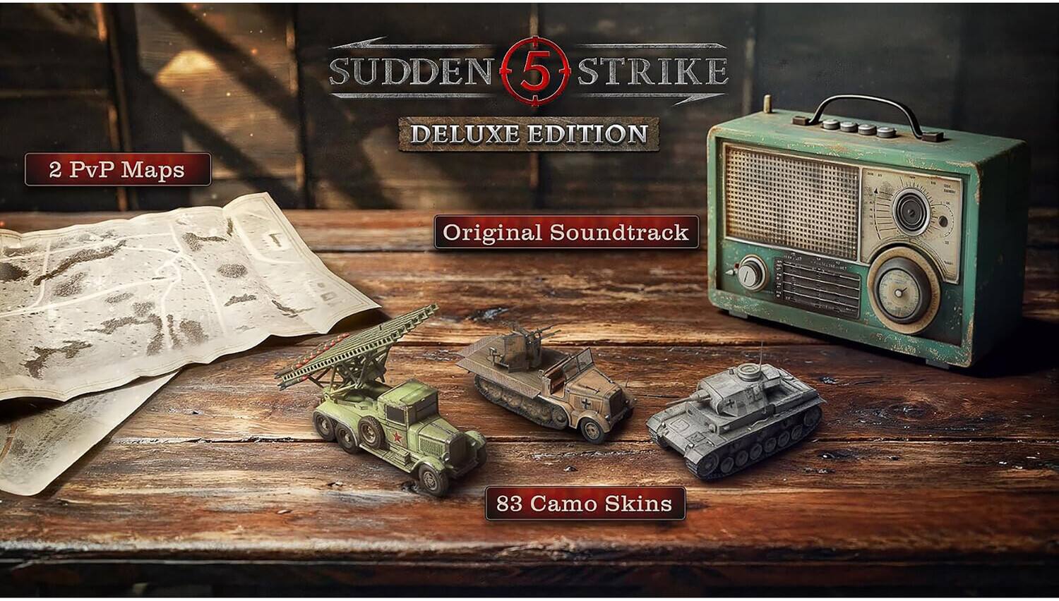 Sudden 5 Strike Deluxe Edition  
2 PvP Maps  
Original Soundtrack  
83 Camo Skins