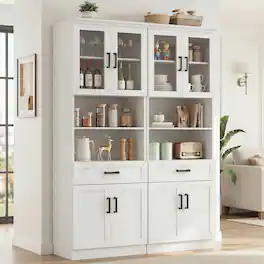 Aheaplus - 79.7" Tall Pantry Cabinet Set of 2, Kitchen Hutch Cabinet with Adjustable Shelves and Drawers - White