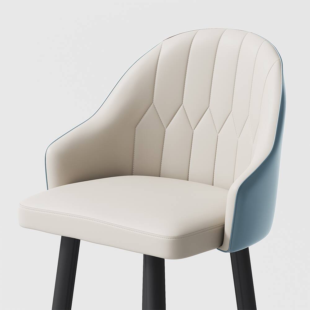 Back. POVISON - 24" Modern Counter Stools Set of 2, Leather Bar Stools with Backs, Upholstered Bar Stools, Beige Bar Stools, Blue - Blue PU Leather.