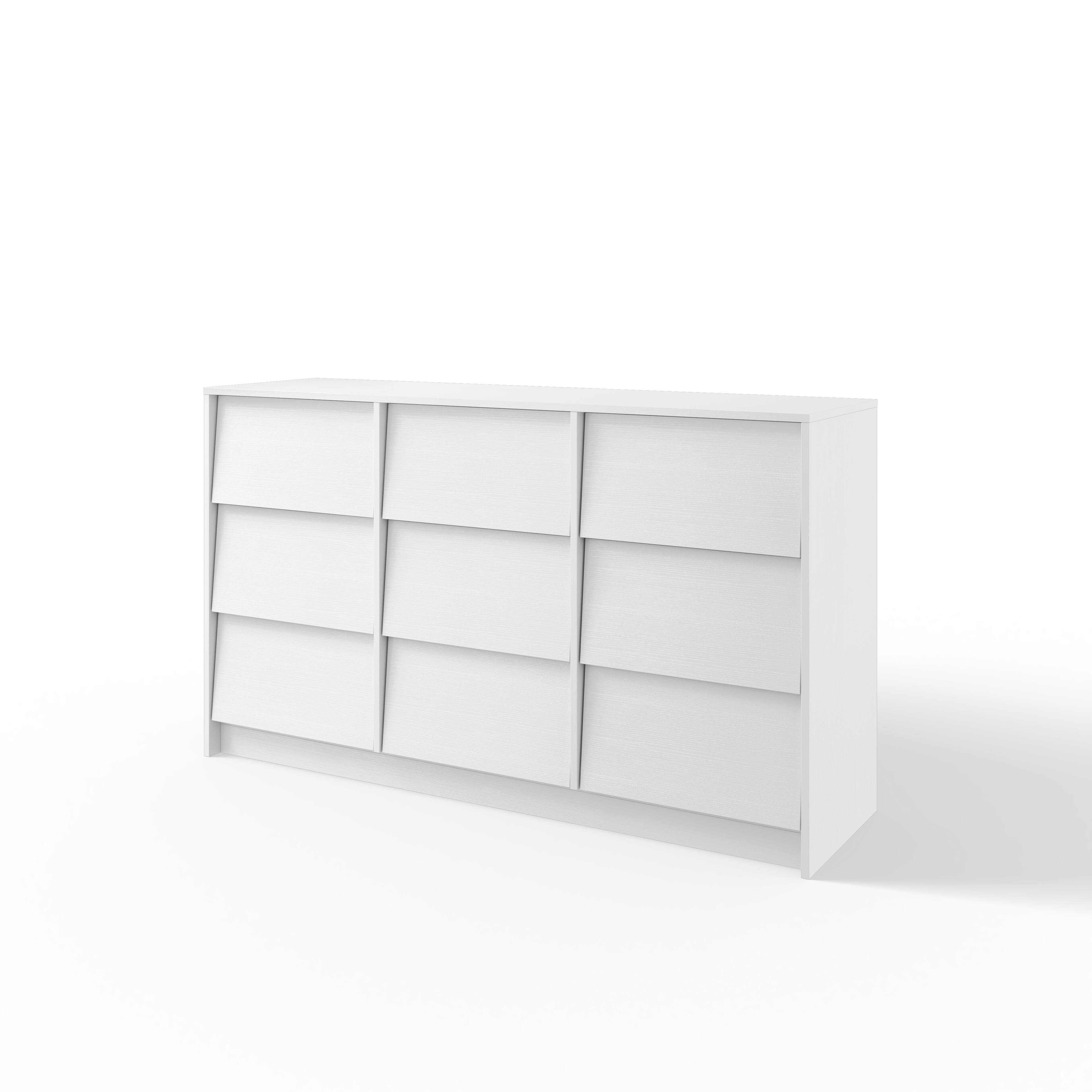 Left. Famapy - Modern 9-Drawer Dresser for Bedroom, Wide Chest of Drawers with Textured Fronts & Metal Glides - White.