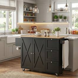 Forest'nSky - Rolling Kitchen Island Cart with Drawer and Shelves on Wheels for Small Spaces - Black