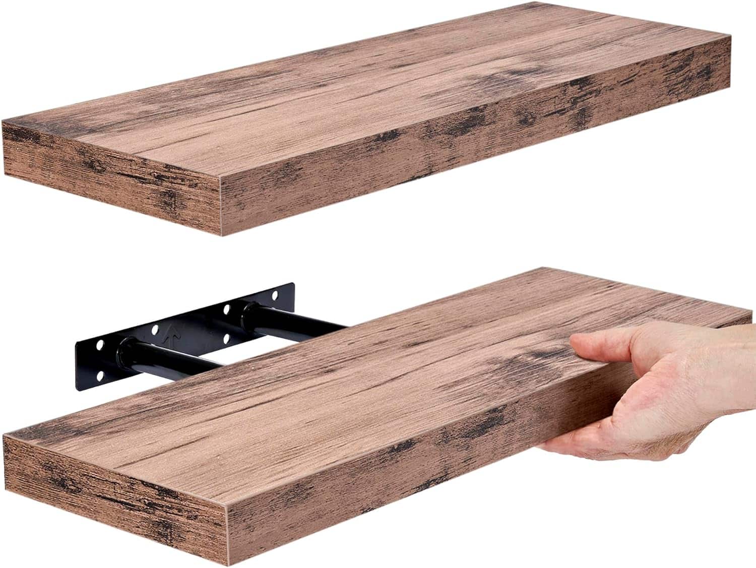 2 Pack (16"x5") Sorbus Floating Wall Shelves for Bedroom, Decor, Kitchen, Living Room - for Trophies, Frames, Bookshelf - Mahogany