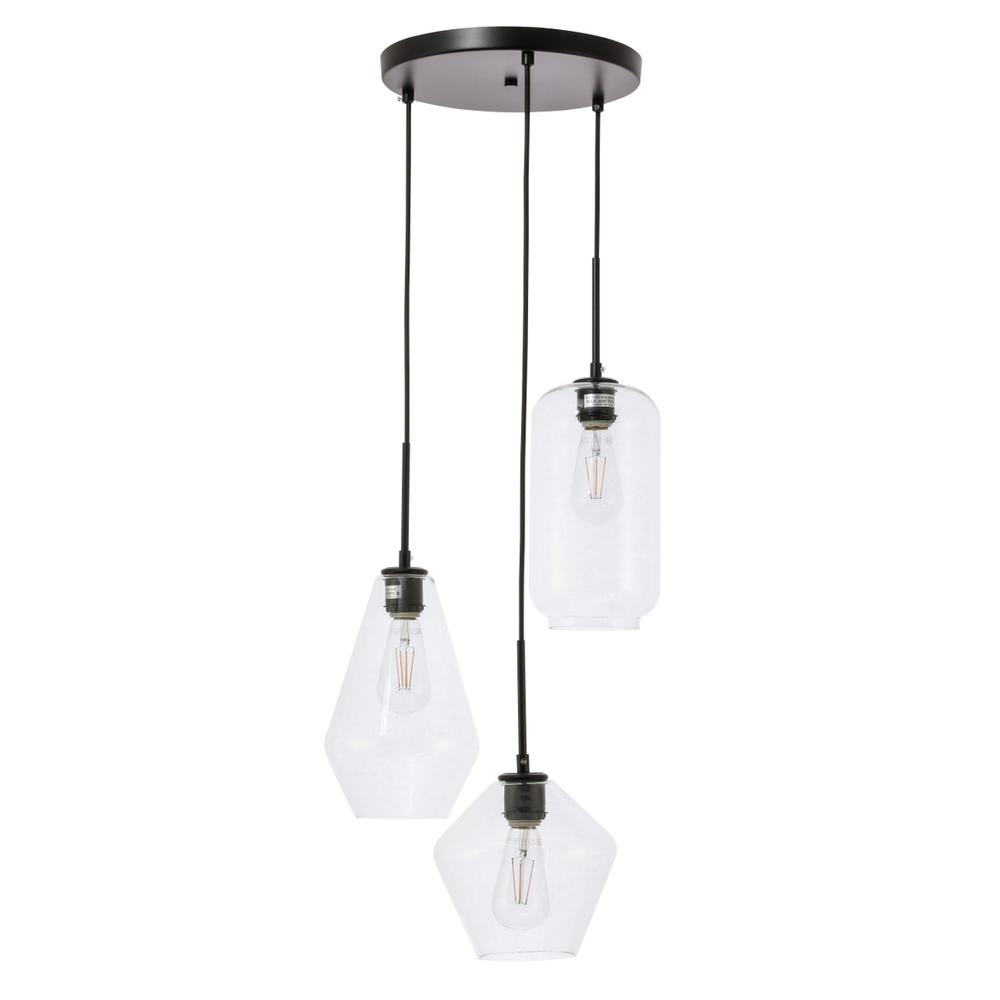 Alt View 10. Living District - Gene 3 light Black and Clear glass pendant - Black And Clear Glass.