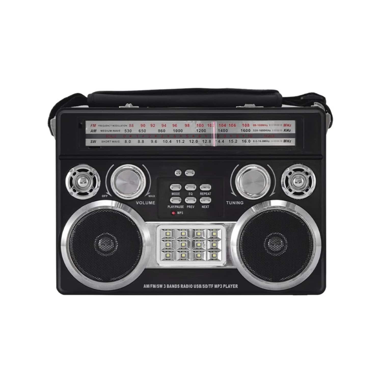 Stock Preferred - RetroBox Portable Bluetooth Speaker with AM/FM/SW Flashlight & Disco Lights Black