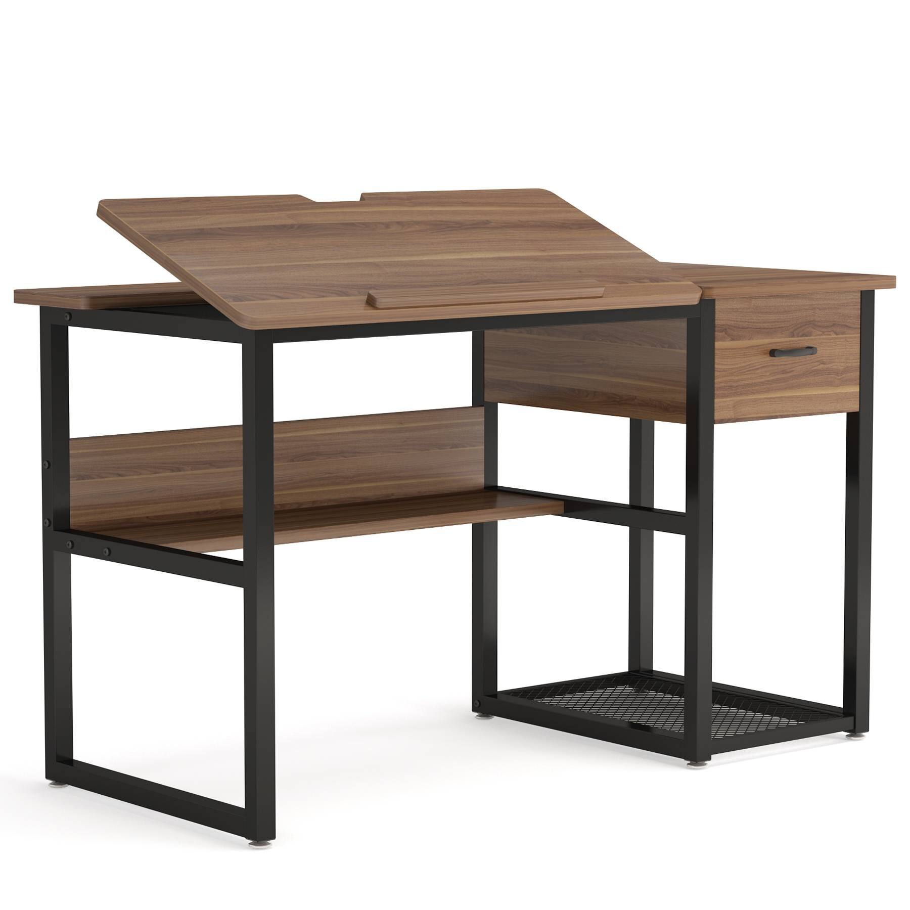 Angle. Tribesigns - Office Drafting Table, For Drawing, Creative Projects and Everyday Work in a Home Studio - Brown.