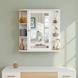 Pefilos - Multipurpose Wall Mount Bathroom Cabinet, Mirror Storage, 4 Adjustable Shelves - White