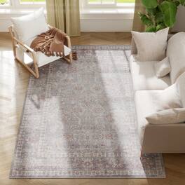 Homcom - Area Rug 5x7, Machine Washable Non-Slip Traditional Flower Print Floor Cover - Gray