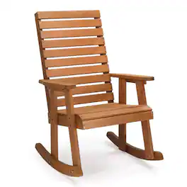 Winado - 42in Wooden Rocking Chair Oversized Porch Rocker with High Back Easy-Assemble for Indoor Outdoor Patio Garden Yard - Teak