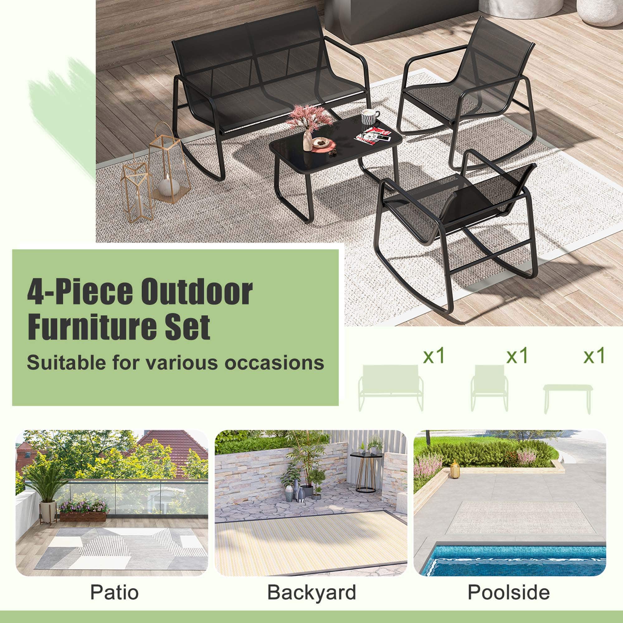 4-Piece Outdoor Furniture Set Suitable for various occasions x1 x1 x1 Patio Backyard Poolside