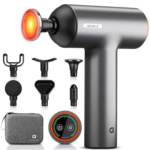 DORLUKFU - Thermal Massage Gun Deep Tissue with Heat, Handheld Muscle Percussion Massager with Full-Metal Head, 6 Replacements for