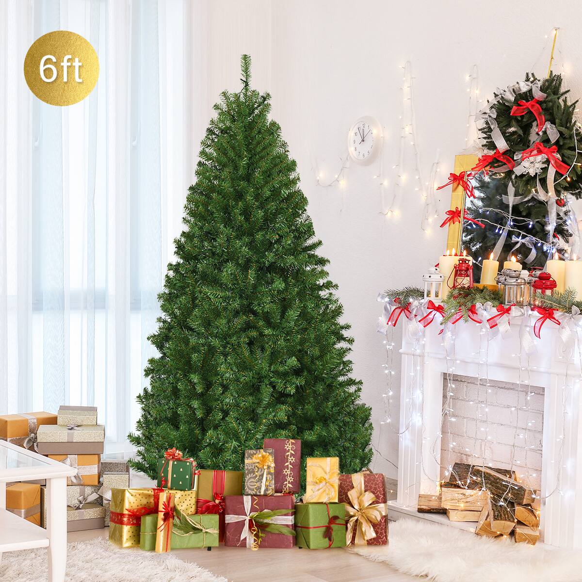 Alt View 4. Costway - 6Ft Pre-Lit Artificial Christmas Tree Hinged 350 LED Lights - Green.