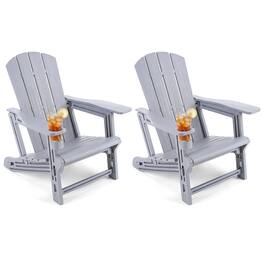 Costway - 2 PCS HDPE Adirondack Chairs with Realistic Wood Grain, Extended Backrest - Gray