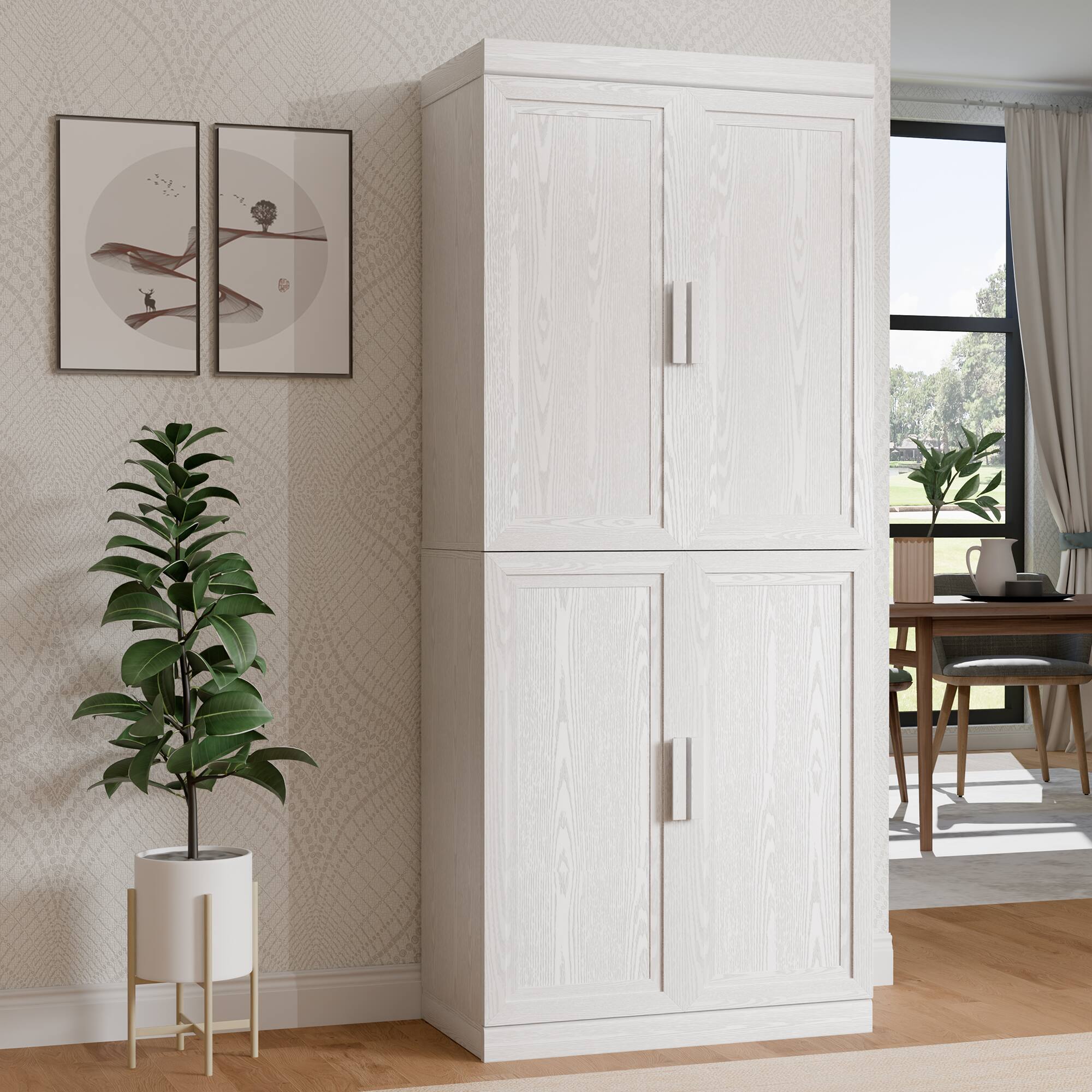 Alt View 1. PexFix - 72" Kitchen Pantry Cabinet, Oak Freestanding Storage Cabinet with Doors and Adjustable Shelves for Dining Room - White.