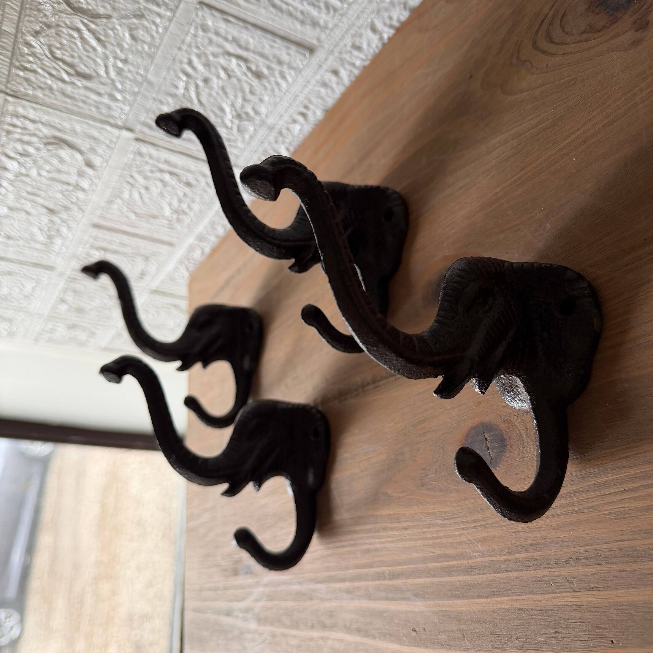 Alt View 4. Things2Die4 - Set of 4 Elephant Wall Hooks Rustic Cast Iron Brown 5 in Decorative - Brown.