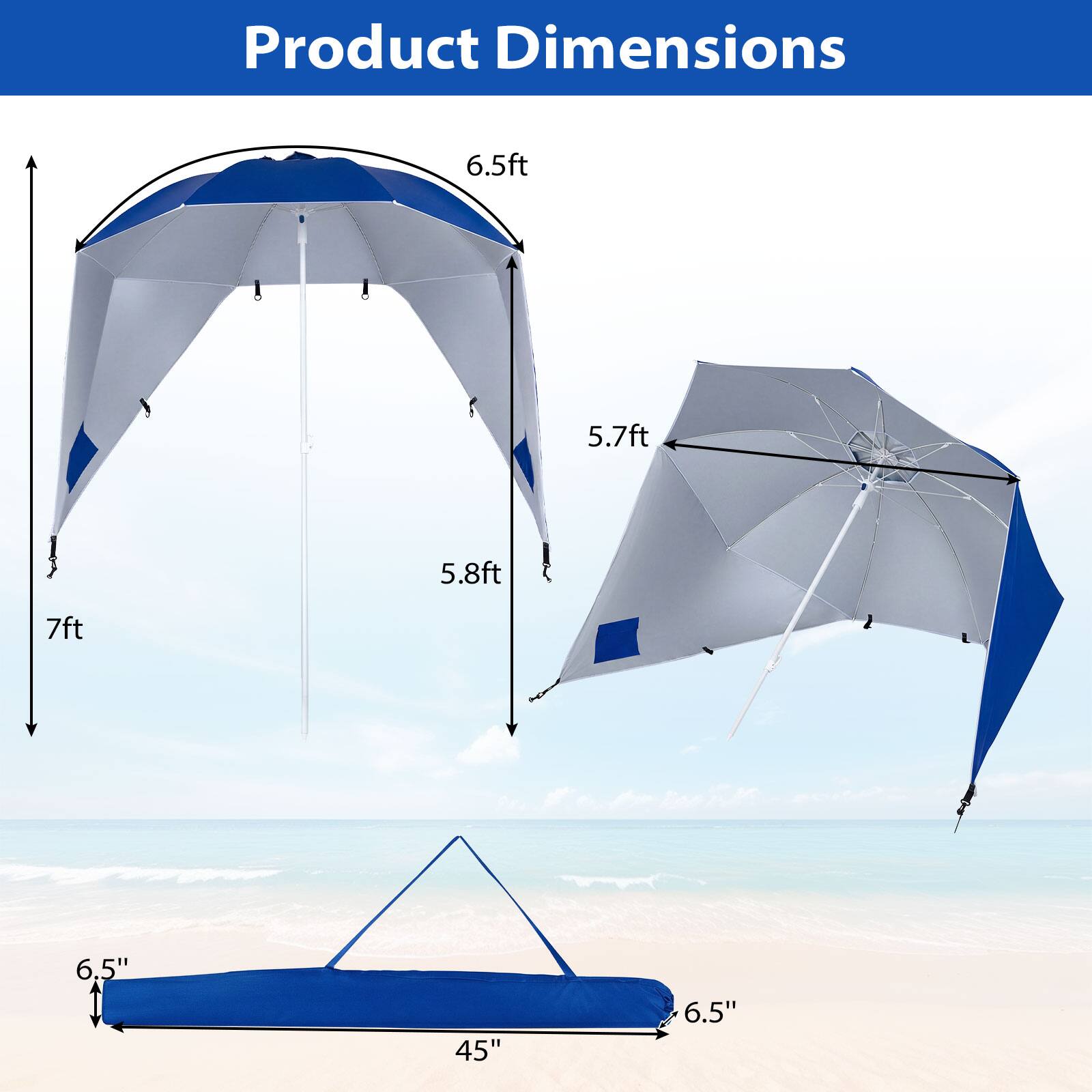 Product Dimensions: 6.5ft, 5.7ft, 5.8ft, 7ft, 6.5", 45", 6.5"