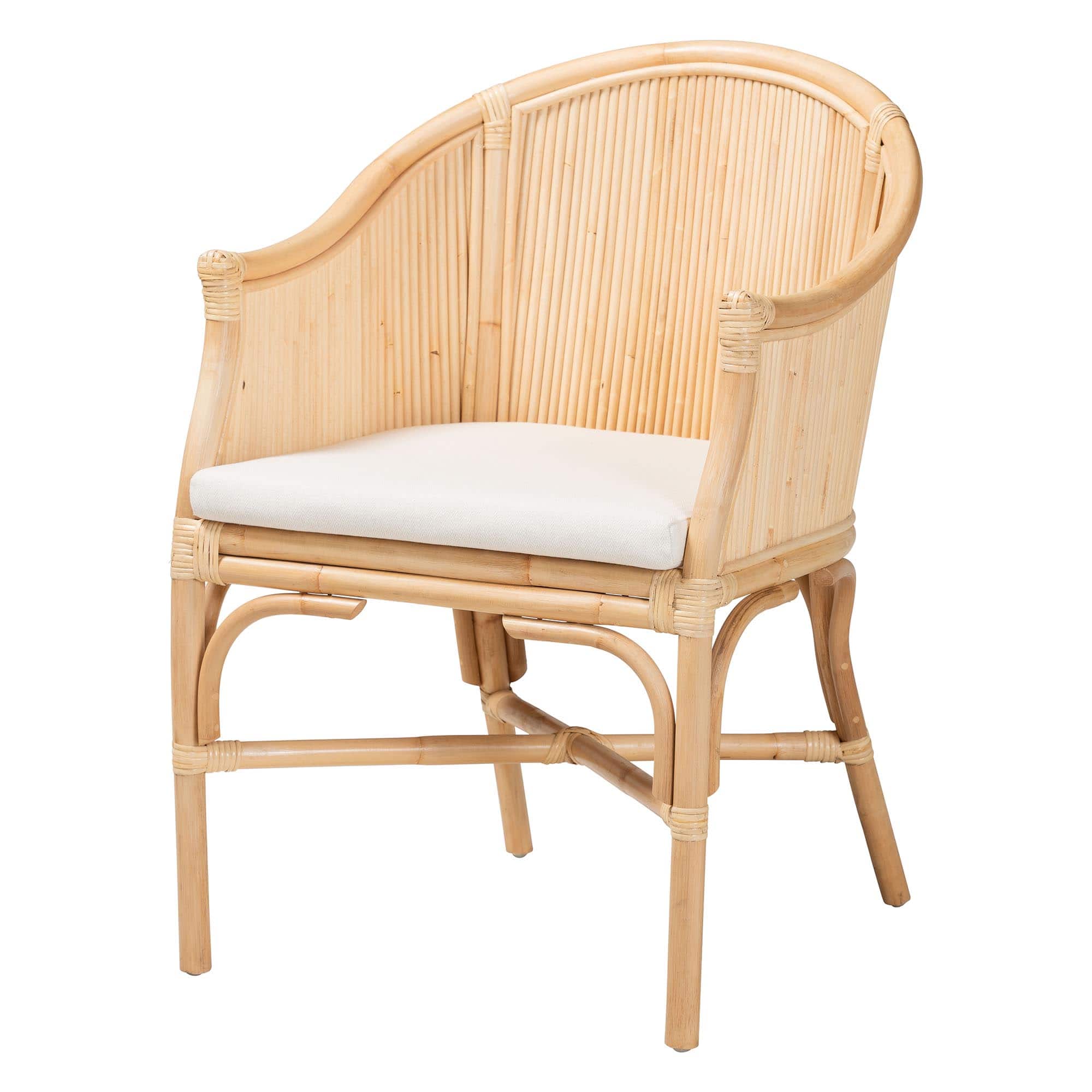 bali & pari - Hollis Rattan Barrel Chair with Cushion - Handcrafted Accent Armchair with Laminated Rattan Pole Back - Natural price history on PriceWatchPro
