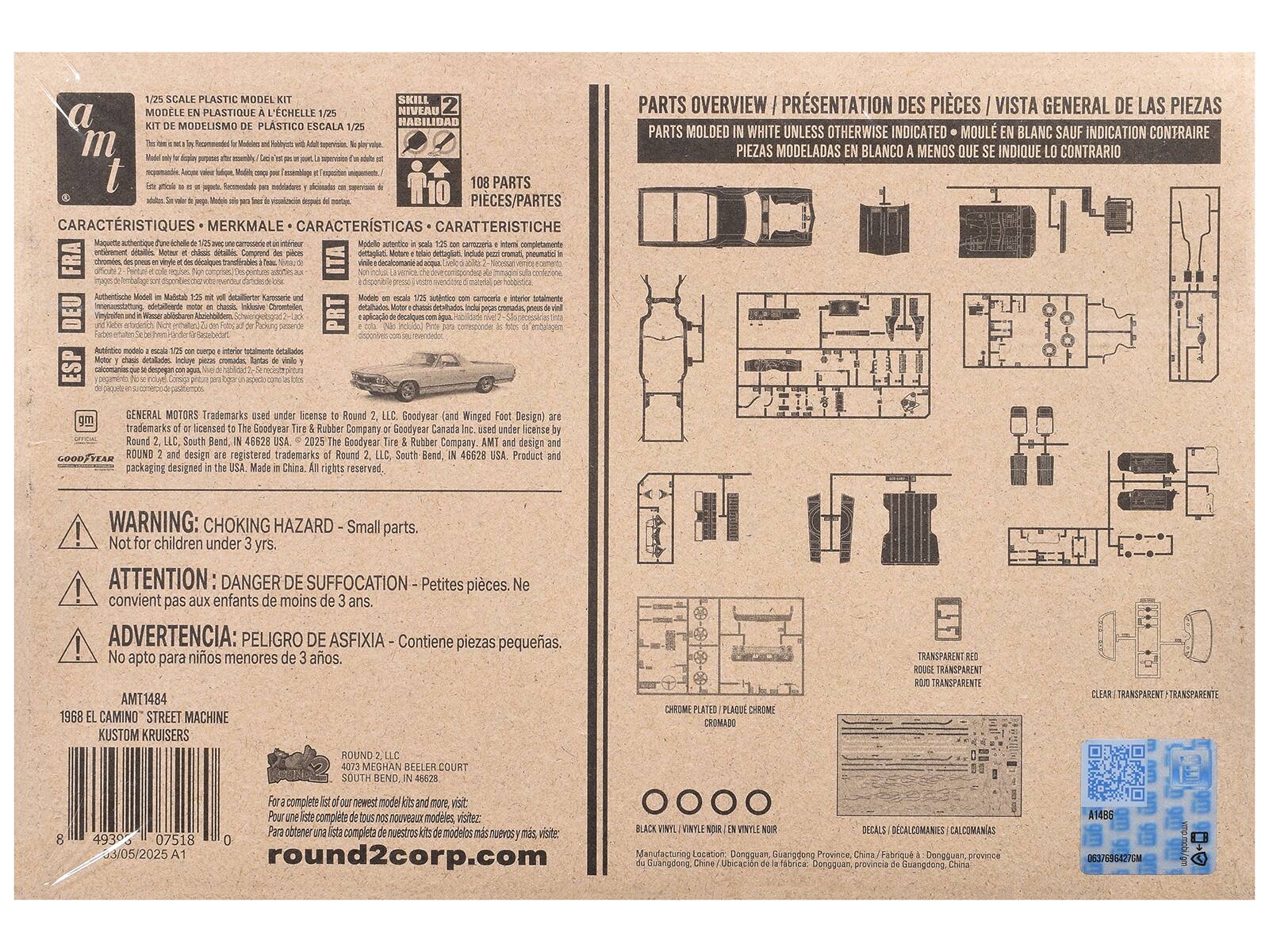 **SCALE PLASTIC MODEL SKILL MODELE PLASTIQUE L'CHELLE NIVEAU 2 MODELISMO PLASTICO HABILIDAD ESCALA**

**1/25 SCALE PLASTIC MODEL KIT DE MODELLISMO DE PLÁSTICO ESCALA 1/25**

**CARACTERÍSTIQUES • MERKMALE • CARACTERÍSTICAS • CARATTERISTICHE**

- Maqueta técnica de fibra de 1/25 con carrocería e interior completamente detallada.
- Modelo de alta calidad con carrocería e interior completamente detallado.
- Modelo de alta calidad con carrocería e interior completamente detallado.
- Modelo de alta calidad con carrocería e interior completamente detallado.

**108 PARTS PIECES/PARTES**

**PARTS OVERVIEW / PRÉSENTATION DES PIÈCES / VISTA GENERAL DE LAS PIEZAS**

**PARTS MOLDED IN WHITE UNLESS OTHERWISE INDICATED • MOULÉ EN BLANC SAUF INDICATION CONTRAIRE • PIEZAS MODELADAS BLANCO MENOS QUE SE INDIQUE LO CONTRARIO**

**GENERAL MOTORS Trademarks used