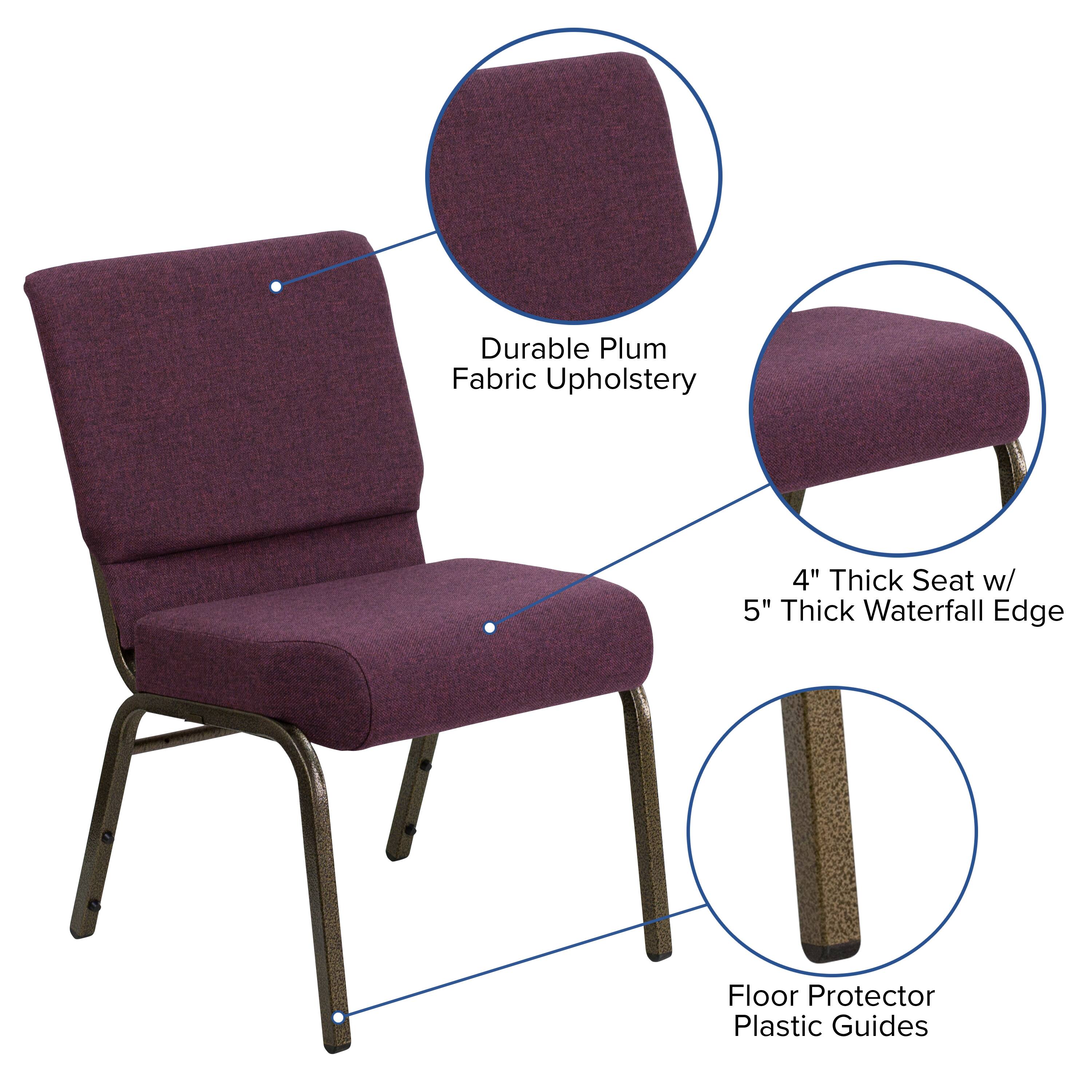 Durable Plum Fabric Upholstery  
4" Thick Seat w/ 5" Thick Waterfall Edge  
Floor Protector Plastic Guides