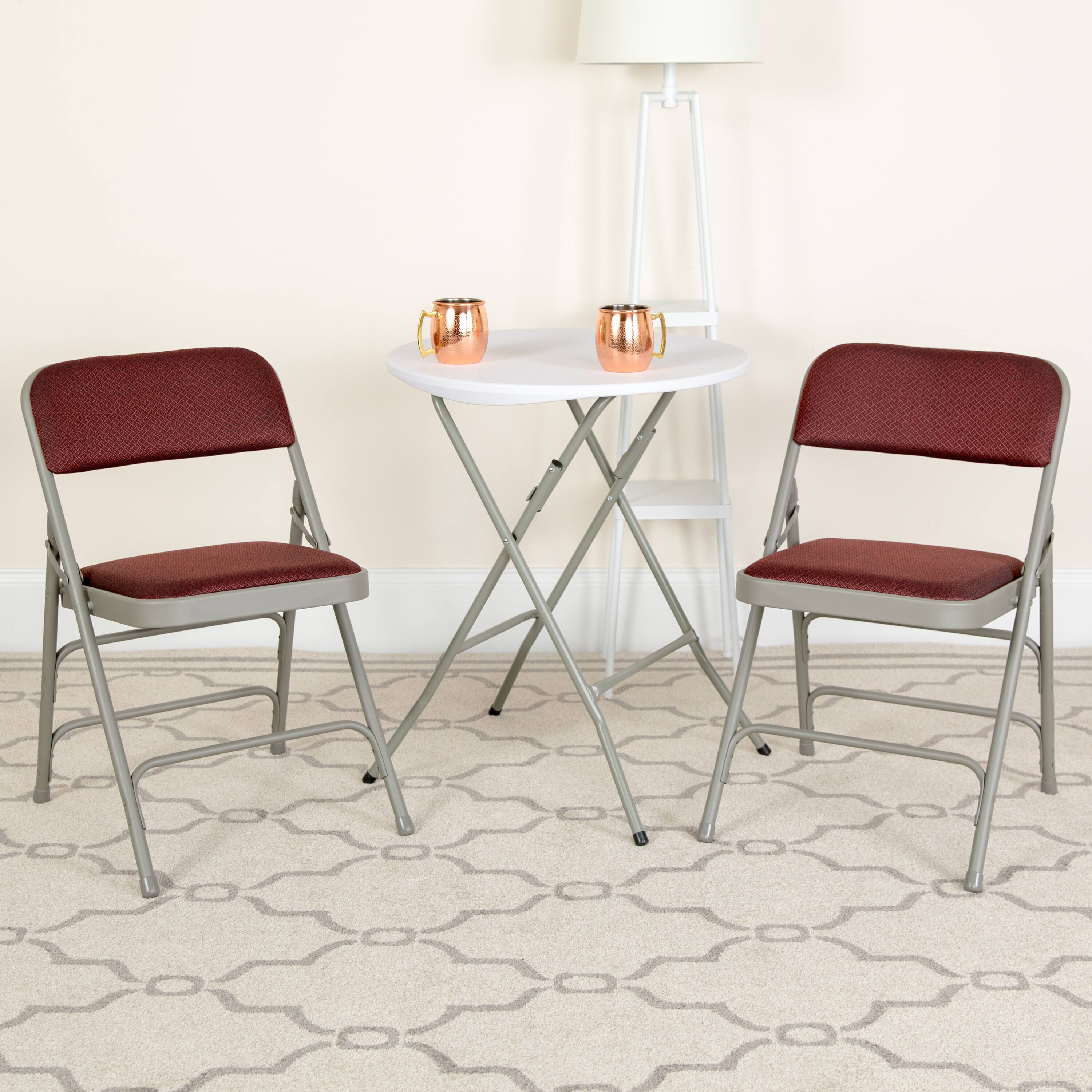 Alt View 2. Emma + Oliver - 2 Pack Home & Office Party Events Fabric Padded Metal Folding Chair - Burgundy Fabric/Grey Frame.