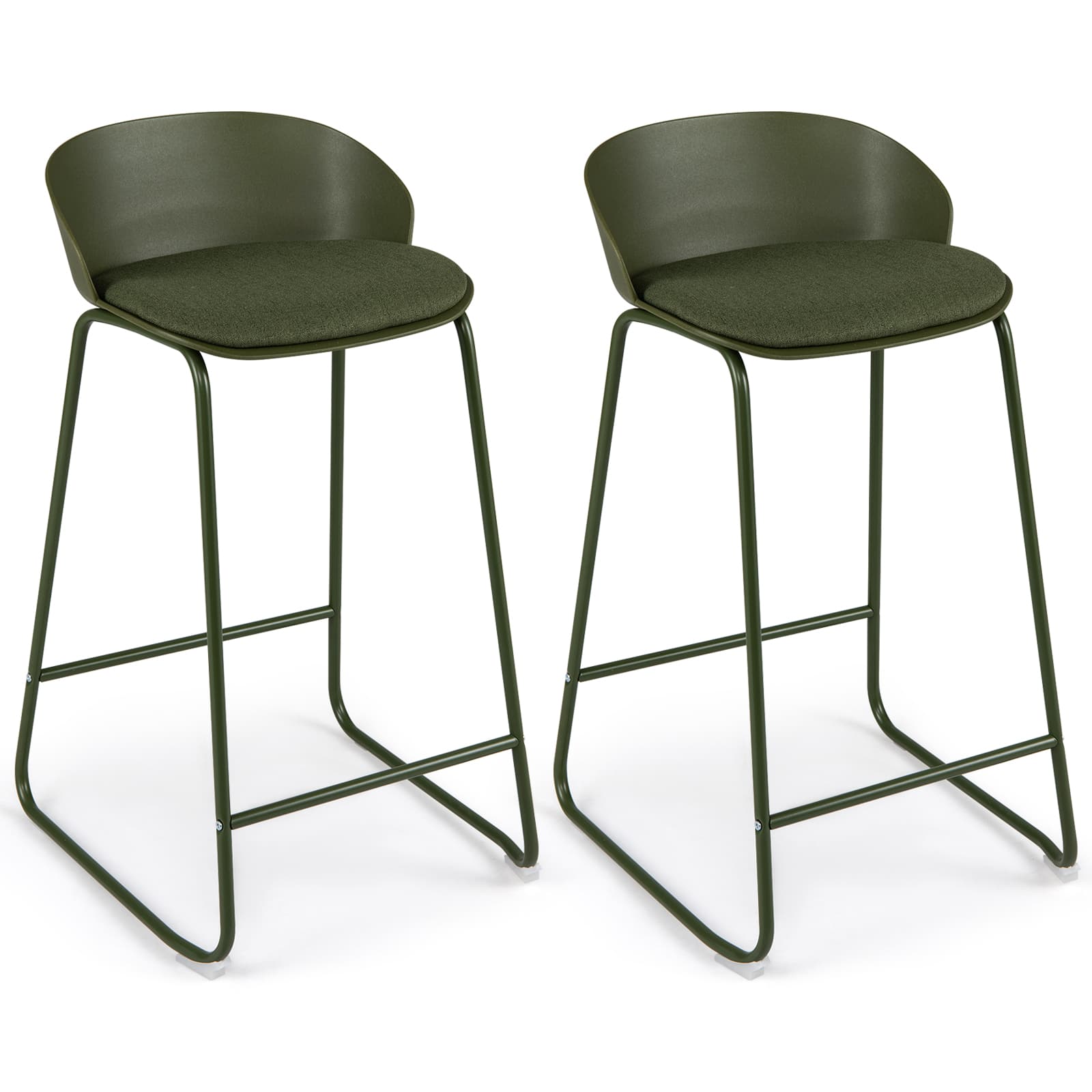 Costway - 28" Counter Height Bar Stools Set of 2 with Curved Backrest, Metal Frame, Footrest - Green