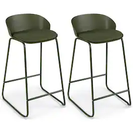 Costway - 28" Counter Height Bar Stools Set of 2 with Curved Backrest, Metal Frame, Footrest - Green
